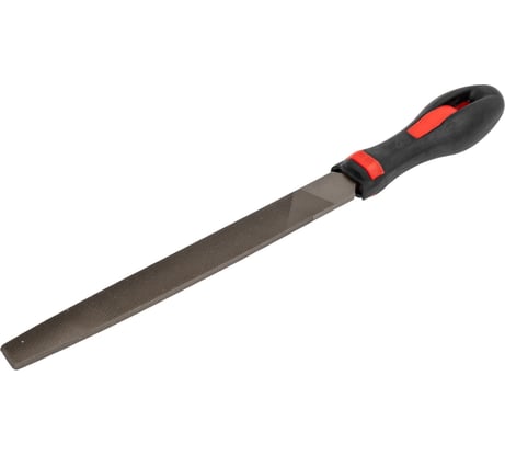 Плоский зауженный напильник с ручкой PVC (200 мм, насечка №1 грубая, по 3м сторонам) BAUM 3701200