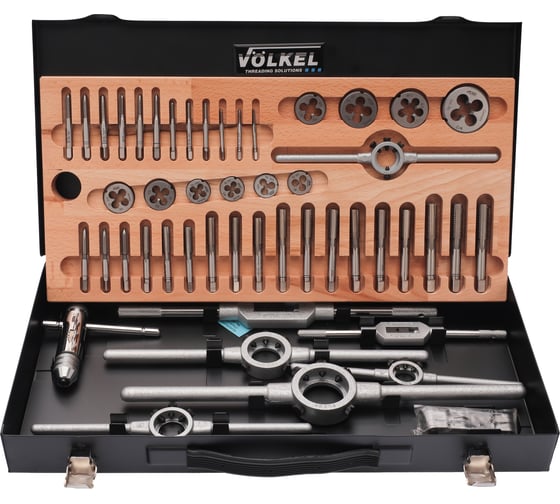 Набор метчиков и плашек VOELKEL M3-M12 HSS-G 49 предметов V48003