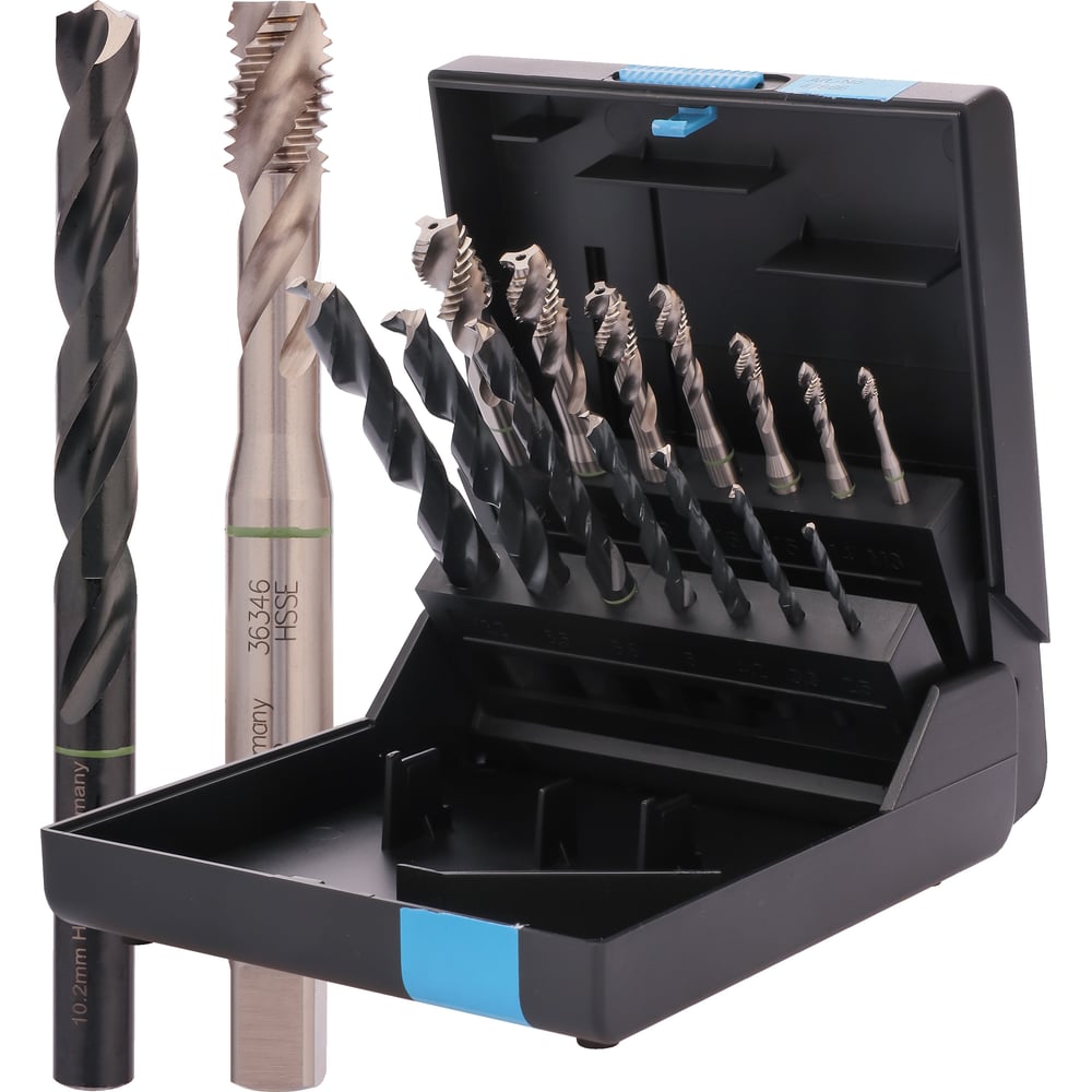 НаборметчиковVOELKELмашинныхспиральныхM3-M12+сверлаHSSE14прV47866