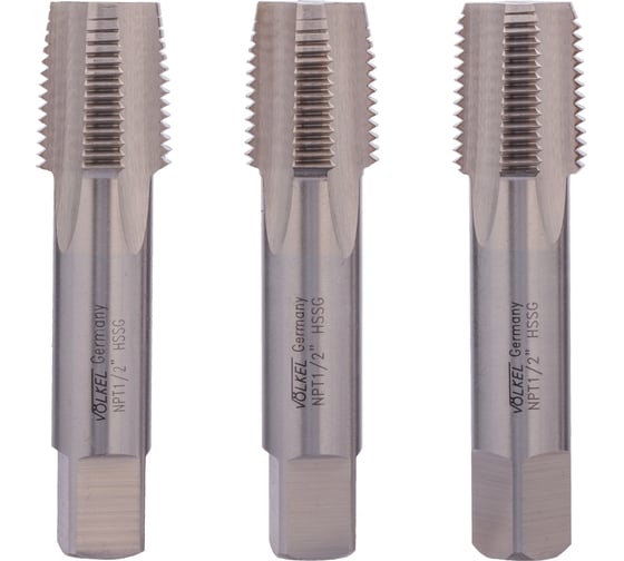 Набор конических метчиков из 3-х шт. VOELKEL NPT 1/2-14 HSS-G V88418S3