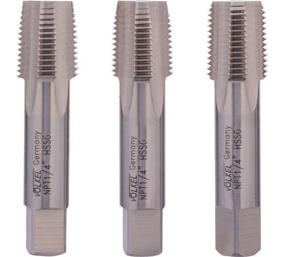 Набор конических метчиков из 3-х шт. VOELKEL NPT 1/4-18 HSS-G V88414S3 1
