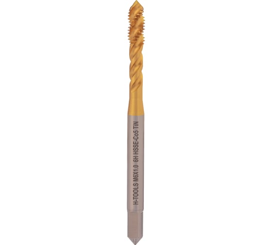Машинный метчик с винтовой канавкой H-Tools М6 шаг 1.0 DIN371 HSSE-TiN 513X01-C2-0060