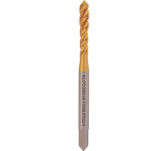 Машинный метчик с винтовой канавкой H-Tools М3 шаг 0.5 DIN371 HSSE-TiN 513X01-C2-0030