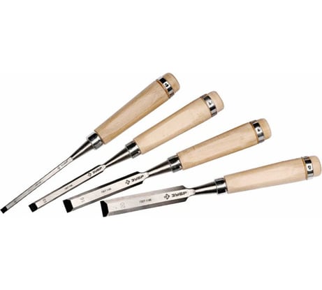 Набор стамесок-долот ЭКСПЕРТ, с деревянной ручкой, хромованадиевые полотна (6; 10; 16; 20 мм; 4 шт.) ЗУБР 18096-H4
