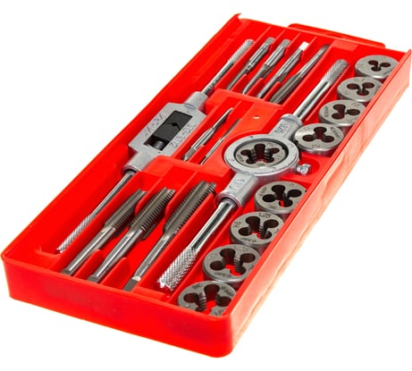 Набор ЗУБР с металлорежущим инструментом, метчики однопроходные и плашки М3-М12, оснастка - в пласт. боксе 20 предметов 2810-H20_z01