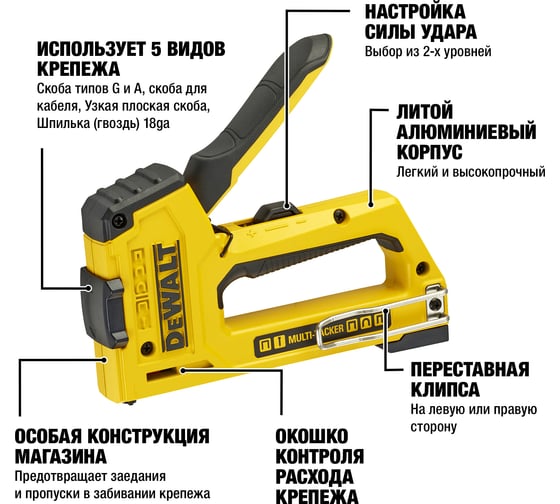 Степлер DEWALT 5 видов крепежа DWHT0-TR510