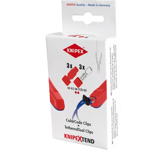 Набор клипс для маркировки инструмента Knipex KN-006110CR СС Clip красная 3 шт, KN-006210TR TT Clip 3 шт KN-006306TCR