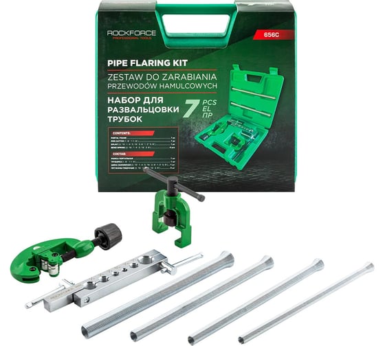 Набор инструментов для развальцовки,гибки и резки трубок Rockforce 7 предметов, в кейсе RF-656C(50691) 1