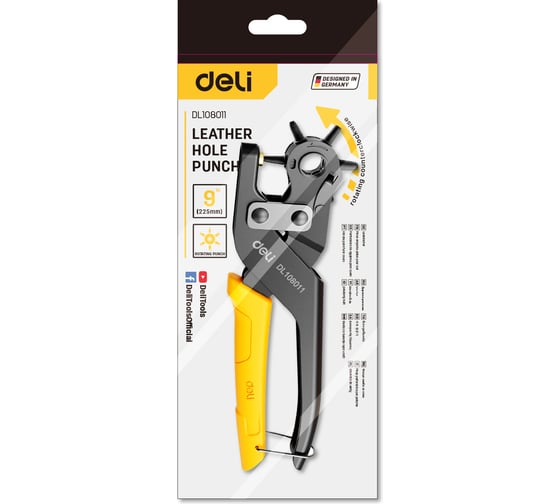 Револьверный дырокол для кожи 6-в-1 DELI DL108011 сталь Cr-V 212914 1