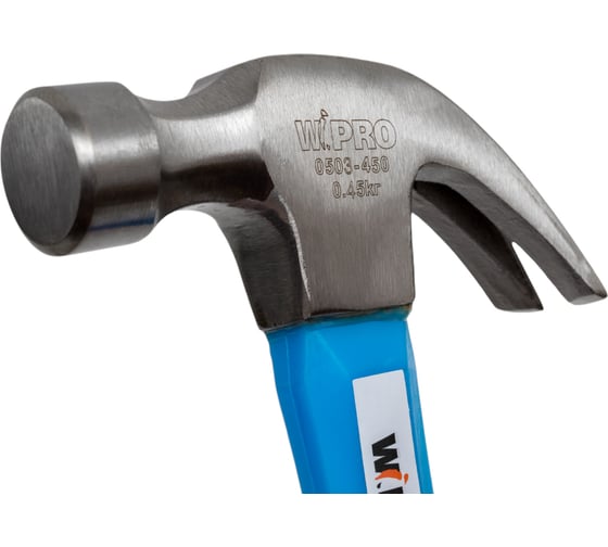 Молоток-гвоздодер WIPRO 16oz, двухкомпонентная рукоятка фиберглас+ПВХ и ТПР 0503-450