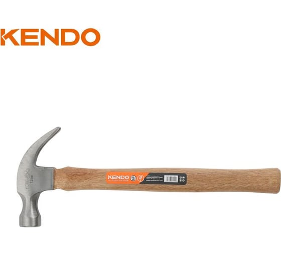 Молоток-гвоздодер KENDO с  деревянной рукояткой, 450 гр 25123