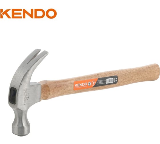 Молоток-гвоздодер KENDO с  деревянной рукояткой, 450 гр 25123