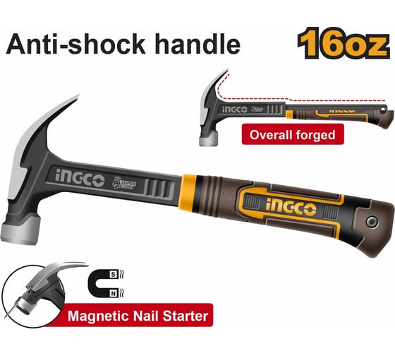 Молоток-гвоздодер INGCO SUPER INDUSTRIAL 450 г HCH81016L