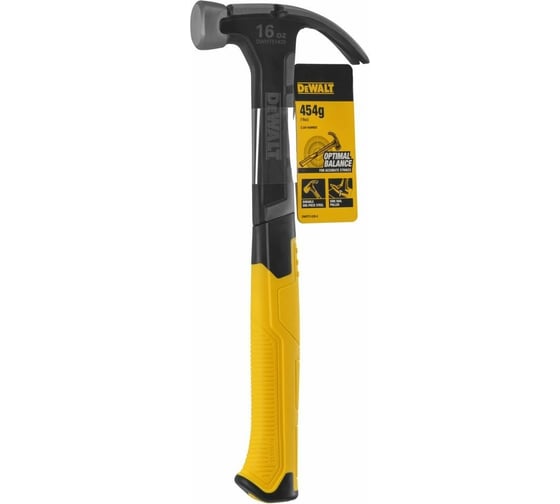 Молоток DEWALT одноэлементный, с изогнутым гвоздодером, 454 г DWHT51439-0