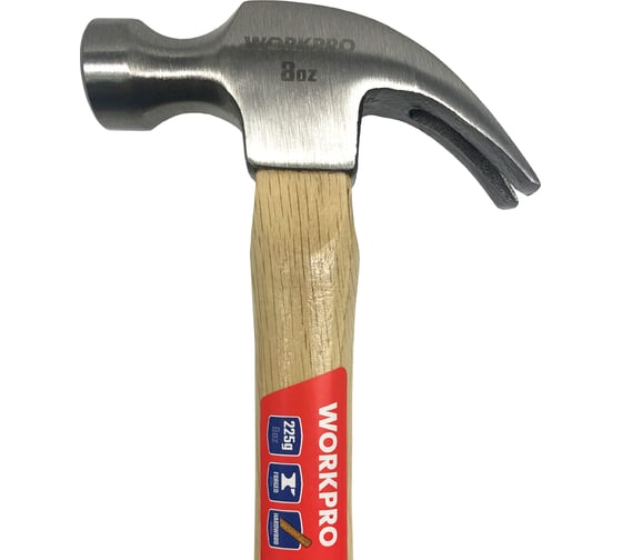 Молоток столярный с деревянной рукояткой WORKPRO 225гр WP241004