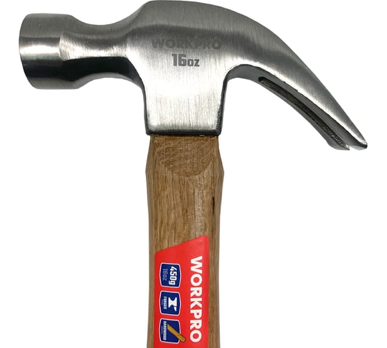 Молоток столярный с деревянной рукояткой WORKPRO 450гр WP241006