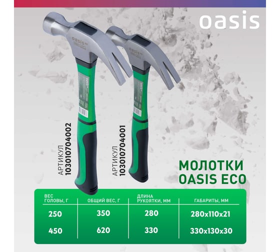 Молоток-гвоздодер OASIS с обрезиненной фибергласовой рукояткой Eco 450 г 103010704002
