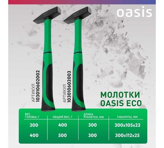 Слесарный молоток OASIS с обрезиненной фибергласовой рукояткой Eco 300 г 103010602002