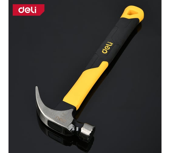 Молоток-гвоздодер DELI DL5002F 450гр, магнит, противоскользящий боек, фибергласовая рукоять 168272
