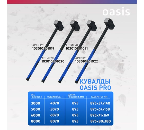 Кувалда с удлиненной обрезиненной фибергласовой рукояткой OASIS Pro 8000 г 103010801022