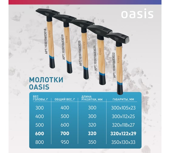 Слесарный молоток OASIS с деревянной рукояткой и защитным кожухом 600 г 103010603021