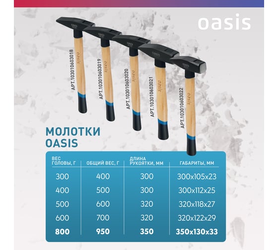 Слесарный молоток OASIS с деревянной рукояткой и защитным кожухом 800 г 103010603022