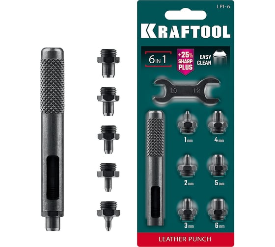 Ударный пробойник для кожи KRAFTOOL LPI-6 с набором насадок 1-6 мм, 22951 1