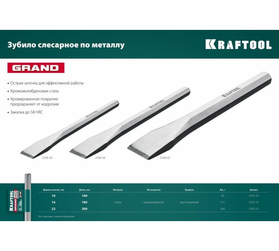 Слесарное зубило по металлу KRAFTOOL Grand 10x140 мм 2103-10