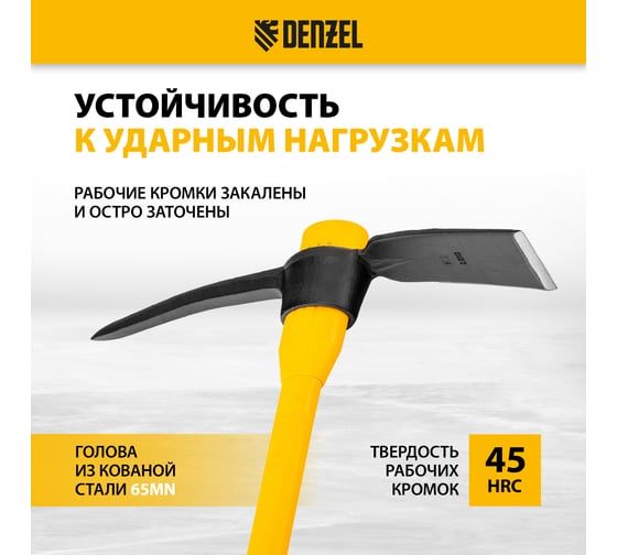 Кирка Denzel 2250 г, широкая, фиберглассовая обрезиненная рукоятка, 900 мм 21838