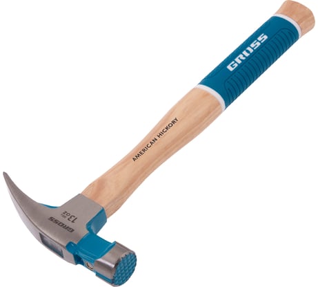 Молоток-гвоздодер GROSS 380 г, угол 75, магнит, обрезиненная рукоятка american hickory 10413