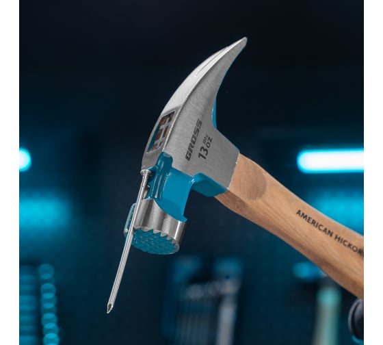 Молоток-гвоздодер GROSS 380 г, угол 75, магнит, обрезиненная рукоятка american hickory 10413