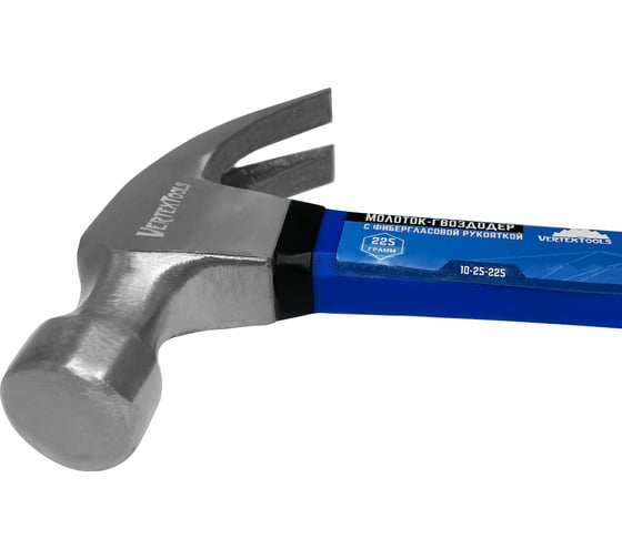 Молоток-гвоздодер vertextools 225 г, фибергласовая обрезиненная рукоятка 10-25-225