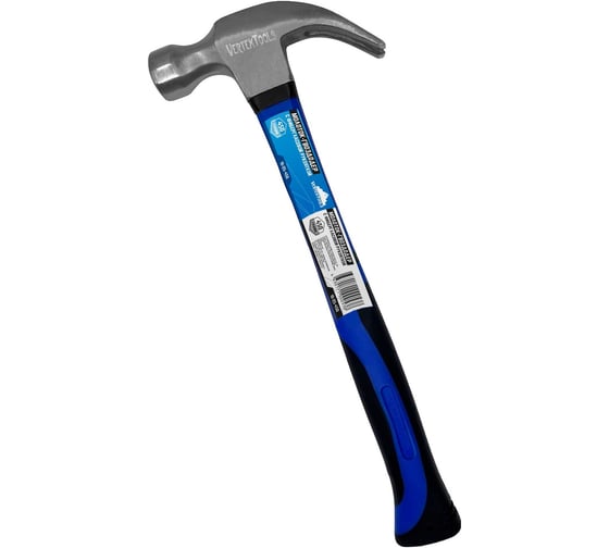 Молоток-гвоздодер vertextools 450 г, фибергласовая обрезиненная рукоятка 10-25-450 1
