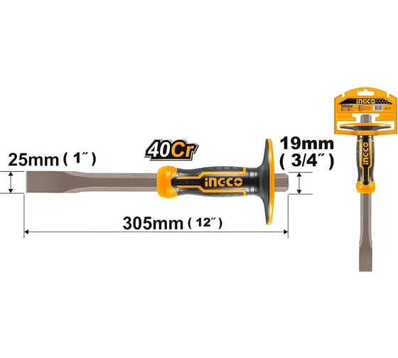 Зубило с протектором INGCO INDUSTRIAL 25x19x305 мм HCCL852519
