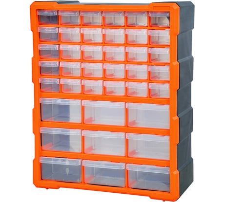 Бокс-органайзер Порядкофф DPB-039 для метизов 9 больших +30 малых выдвижных ячеек, черный/оранжевый 4606400207214