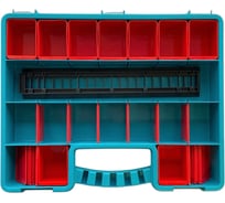 Органайзер JETTOOLS 407х340х60 мм, бирюзовый, с лотками и планкой JETSystem и разделителями, 25 ячеек, JT40760