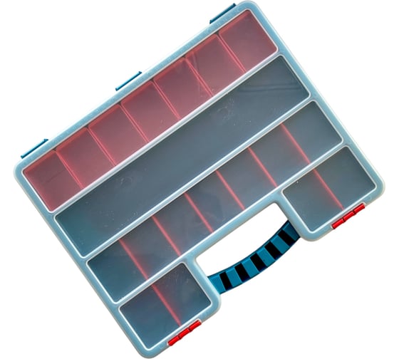 Органайзер JETTOOLS 407х340х60 мм, бирюзовый, с лотками и планкой JETSystem и разделителями, 25 ячеек, JT40760