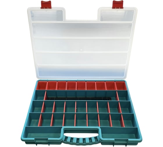 Органайзер JETTOOLS 517x395x60 мм, бирюзовый, с лотками и планкой JETSystem и разделителями, 38 ячеек JT51760