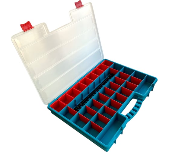Органайзер JETTOOLS 517x395x60 мм, бирюзовый, с лотками и планкой JETSystem и разделителями, 38 ячеек JT51760