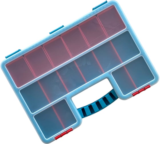 Органайзер JETTOOLS 355x260x60 мм, бирюзовый, с лотками и планкой JETSystem и разделителями, 16 ячеек JT35560