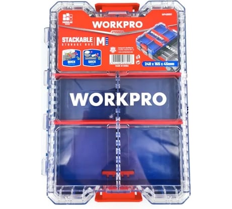 Органайзер системы хранения WORKPRO PRO РТА-M соединяющийся (240x165x45мм, прозрачная крышка из поликарбоната) WP409051