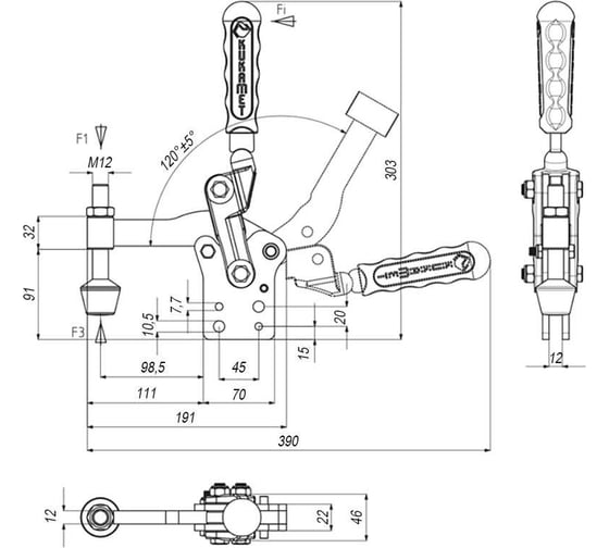 Вертикальный прижим KUKAMET до 600 кг 242-6
