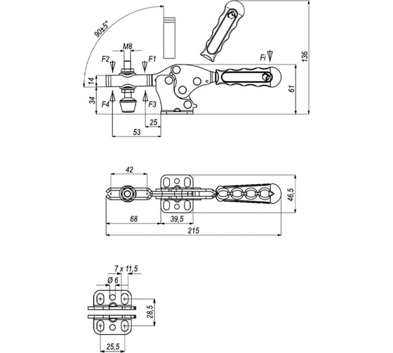 Механический горизонтальный прижим KUKAMET до 255 кг B111-3