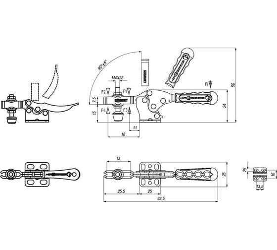 Механический горизонтальный прижим KUKAMET до 53 кг B111-0-M