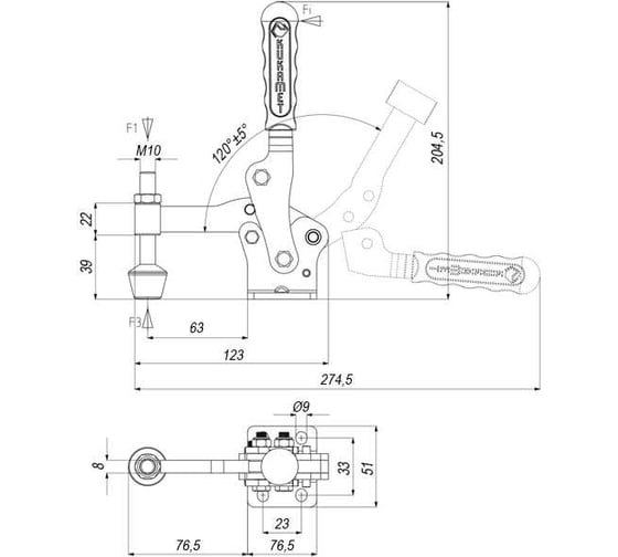 Вертикальный прижим KUKAMET до 350 кг 241-3-S
