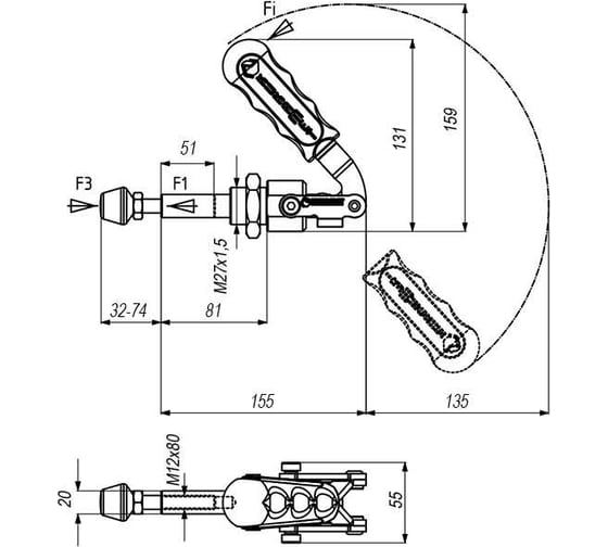 Плунжерный зажим KUKAMET до 850 кг 513-7