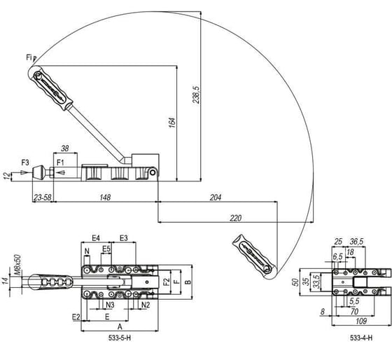 Плунжерный зажим KUKAMET с кронштейном 1100 кг 533-4-Q14-H