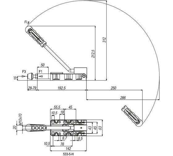 Плунжерный зажим KUKAMET с кронштейном 2900 кг 533-5-Q20-H