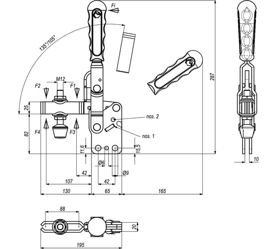 Механический вертикальный прижим KUKAMET до 510 кг B212-5