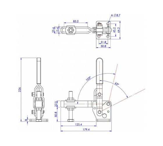 Прижим WOODWORK с горизонтальной ручкой, усилие 450 кг. GH-10247